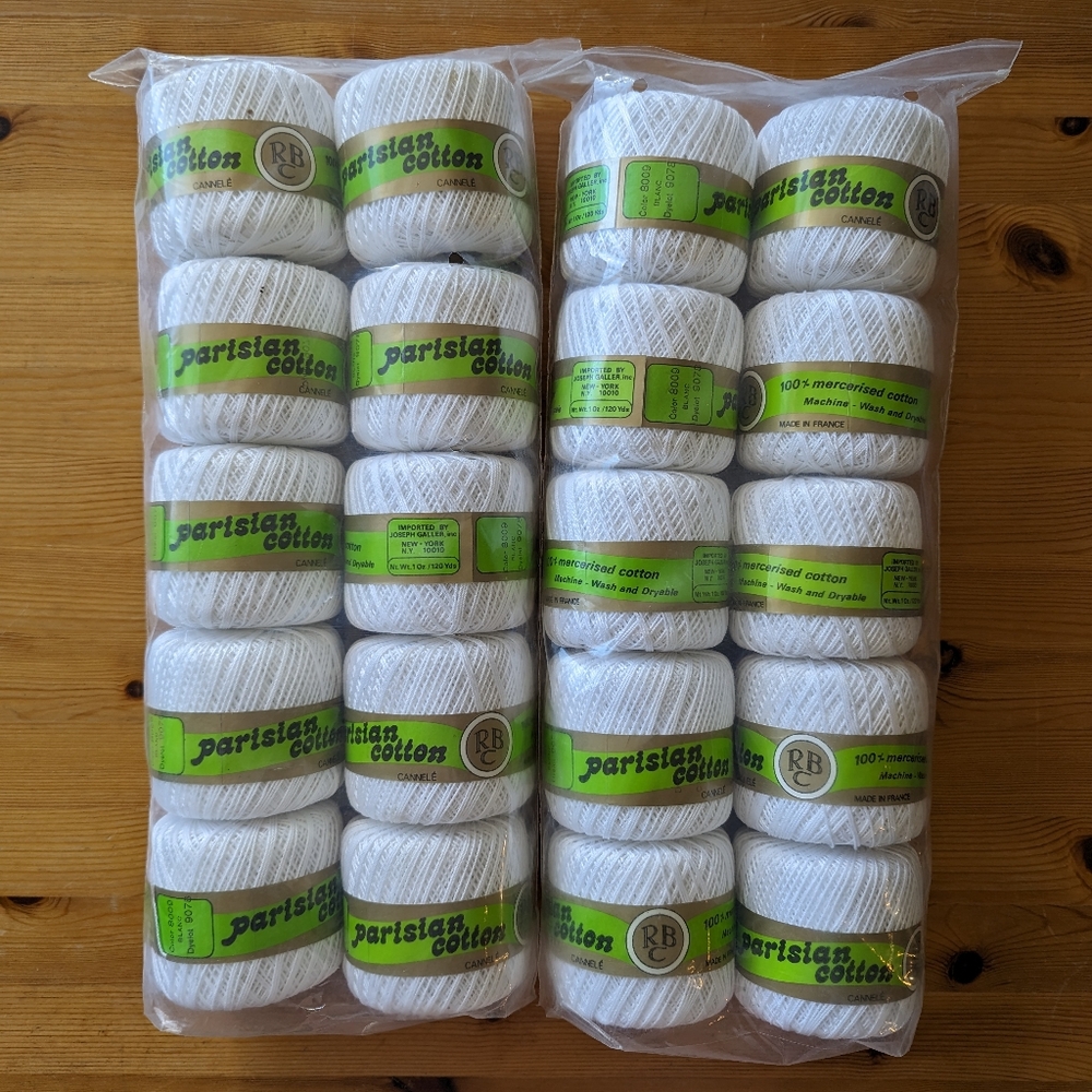 Vintage R.B.C. Parisian Cotton Yarn Thread Balls - White - Lot of 20 - Great Co.
